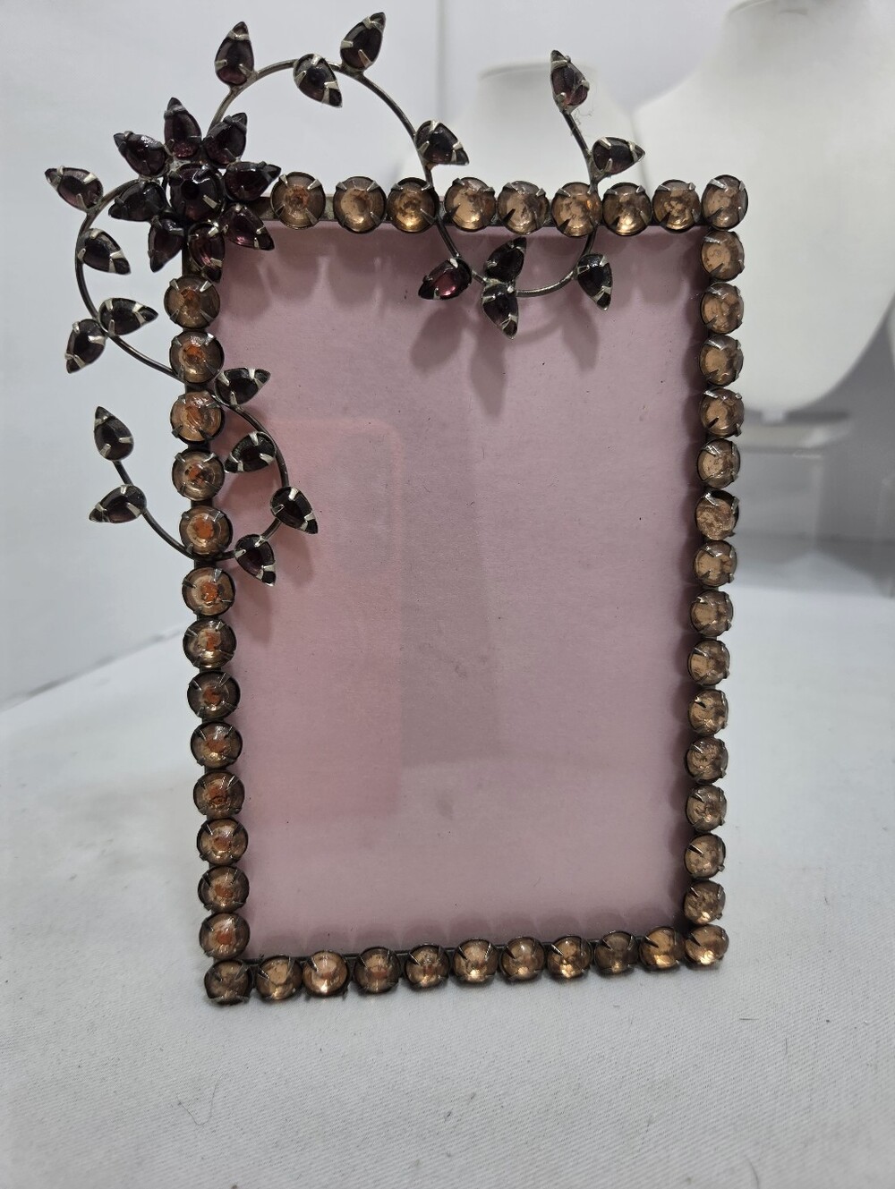Anthropologie Rhinestone Jeweled Picture Frame Floral Vine Bead Amber Purple 4x6